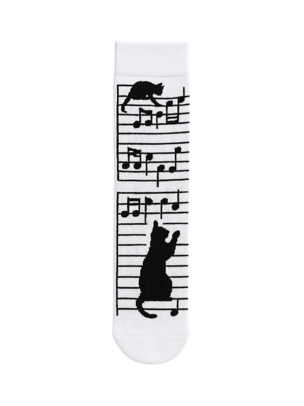 4-Pack Eklektik Funky Socks Set: Musical Cat, Dapper Stag, Hipster Wolf, and Halloween Black Cat Novelty Crew Socks