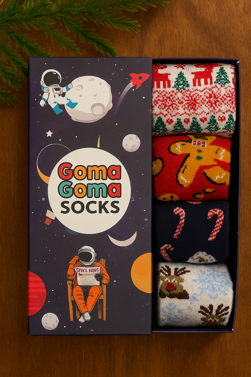 4-Pack Festive Christmas Novelty Socks Set: Reindeer, Gingerbread Man &amp; Holiday Village Fun Crew Socks