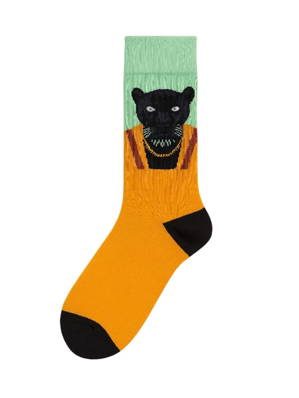 4-Pack Dapper Animal Socks Set: Wolf, Tiger, Stag, and Panther Portrait Novelty Fashion Crew Socks