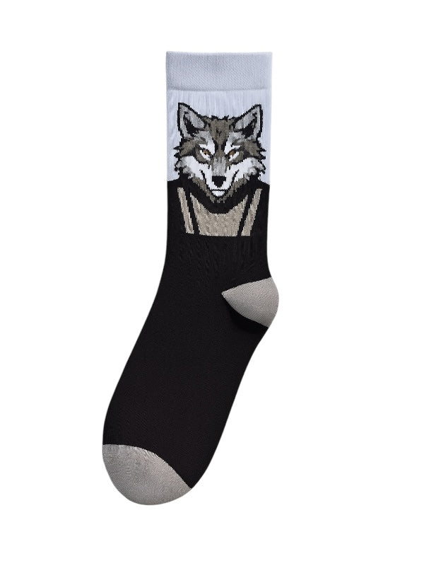 4-Pack Dapper Animal Socks Set: Wolf, Tiger, Stag, and Panther Portrait Novelty Fashion Crew Socks