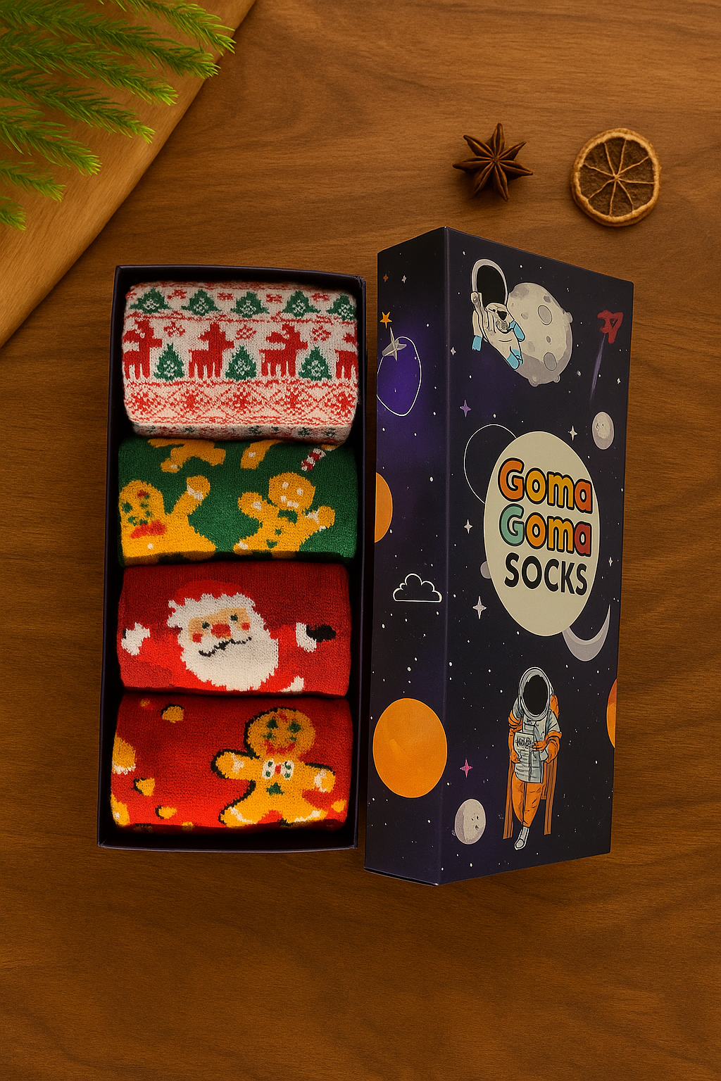 Festive Christmas Fun Socks: Gingerbread Man, Dancing Santa, and Nordic Reindeer Pattern Crew Socks