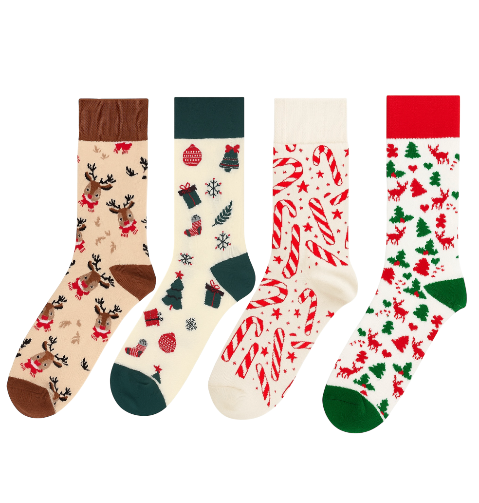 Set of four novelty Christmas crew socks